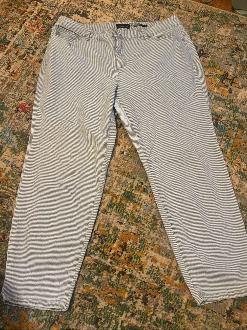 Charter Club Blue and White Striped Ankle Jeans